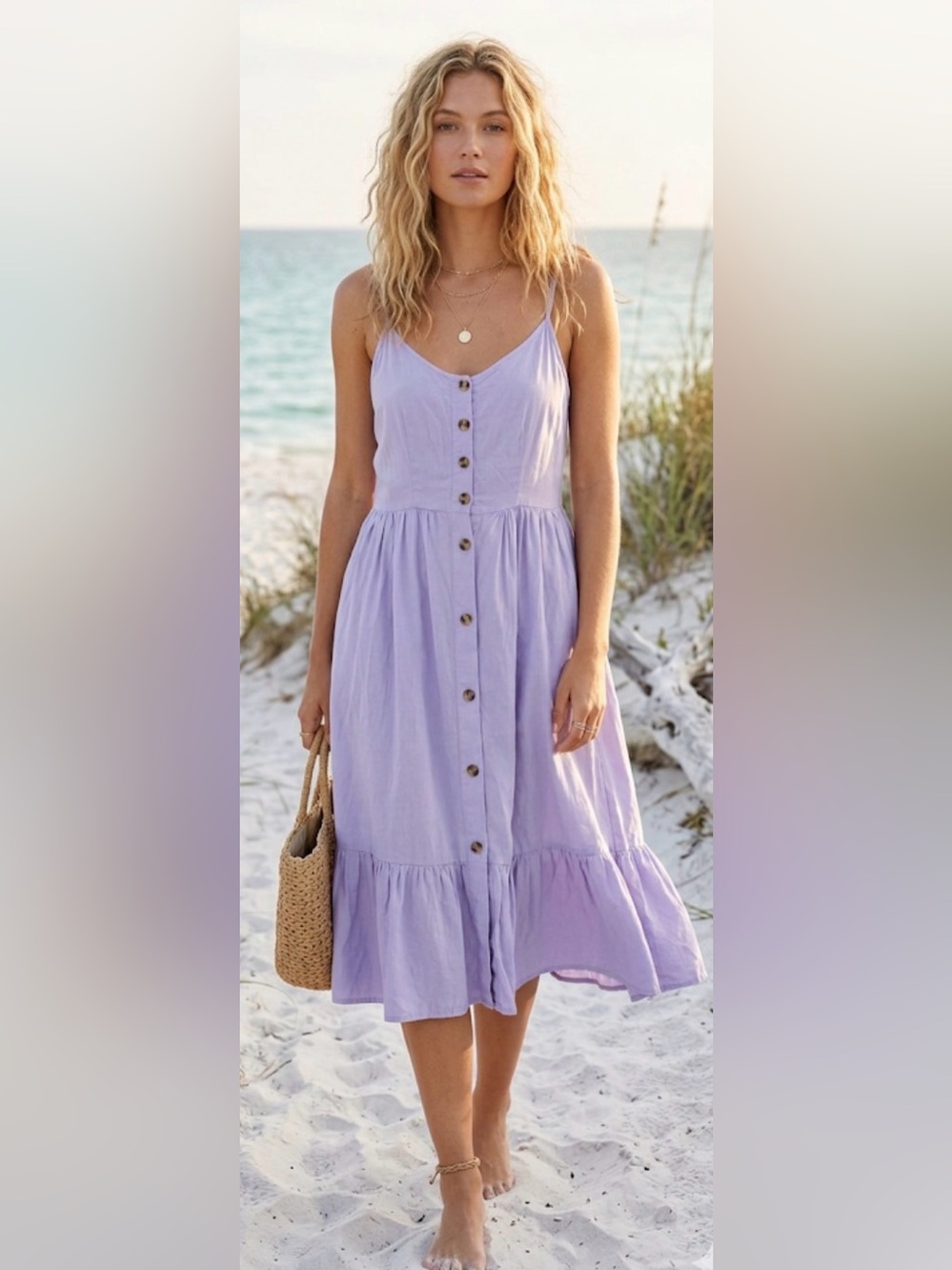 Love Tree Womens Light Purple Sleeveless Ruffle Button Front Dress M NWot tencel